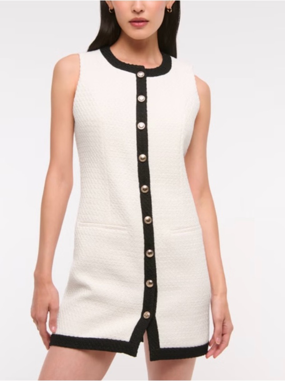 Abercrombie & Fitch Mara Tweed Cream Mini Dress with Black Trim - Picture 6 of 9